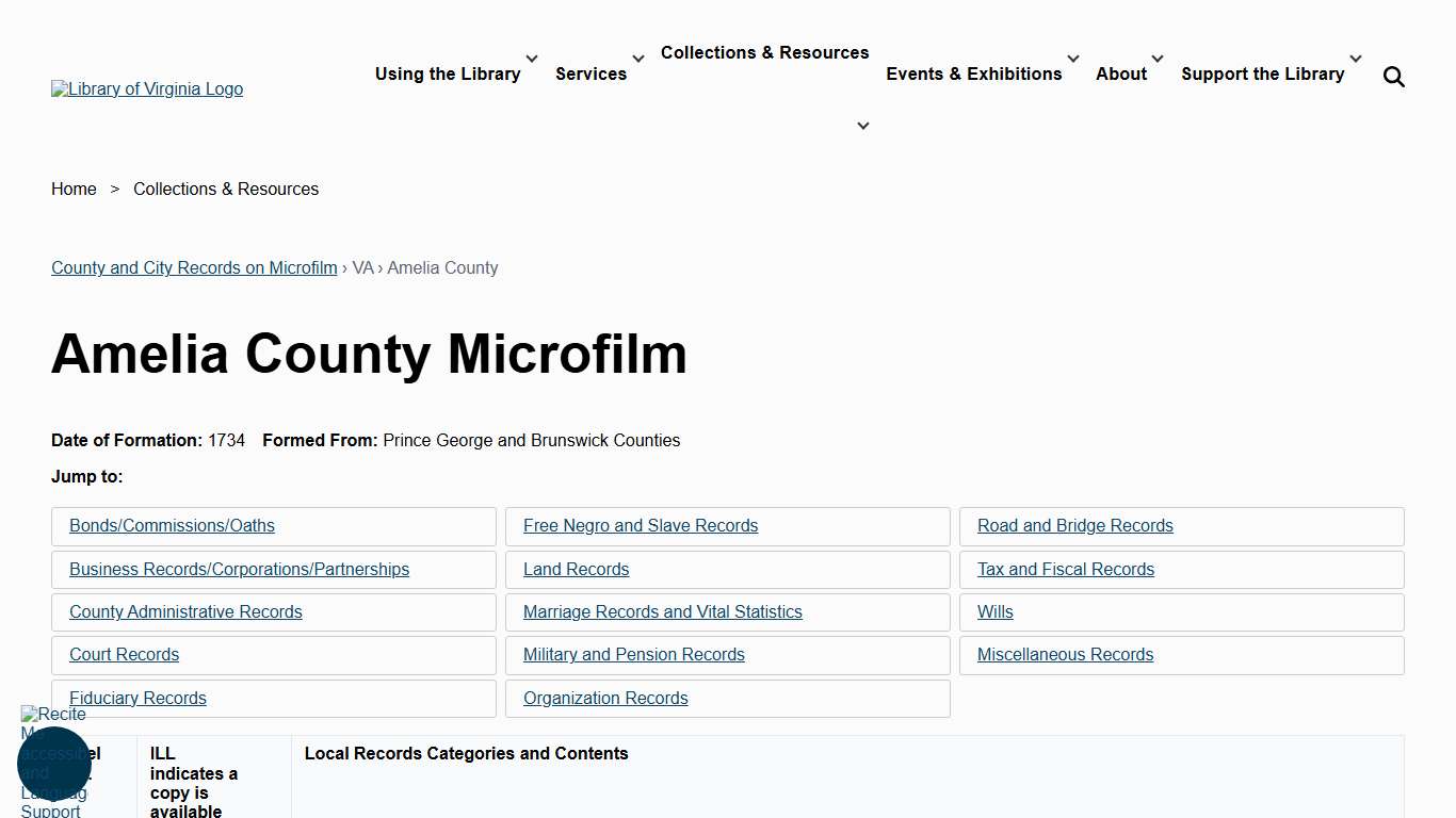 Amelia County Microfilm Library of Virginia